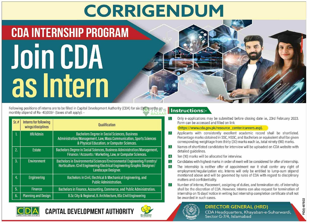 JOIN CAPITAL DEVELOPMENT AUTHORITY (CDA) AS INTERN