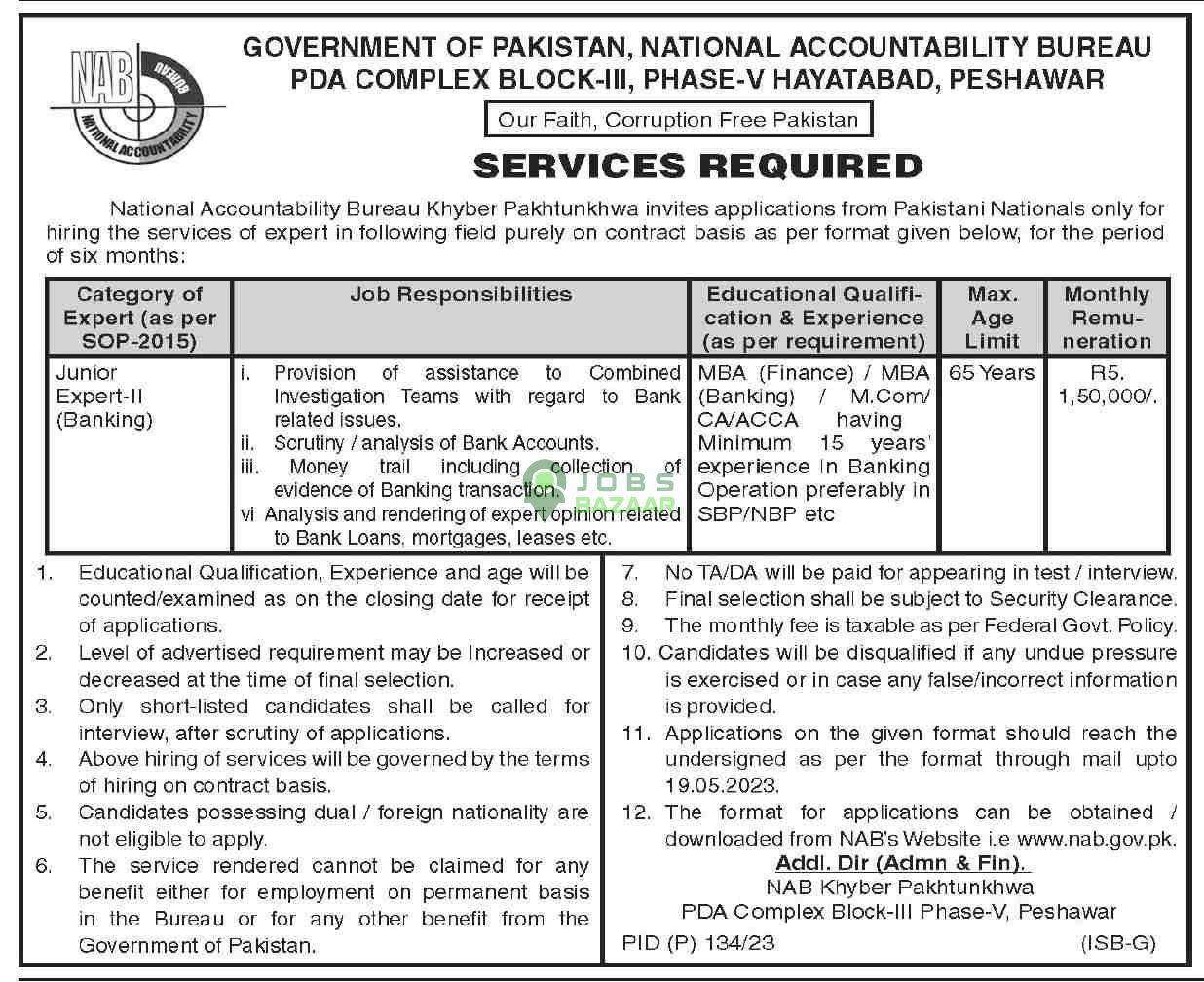 NATIONAL ACCOUNTABILITY BUREAU (NAB) PESHAWAR, SERVICES REQUIRED