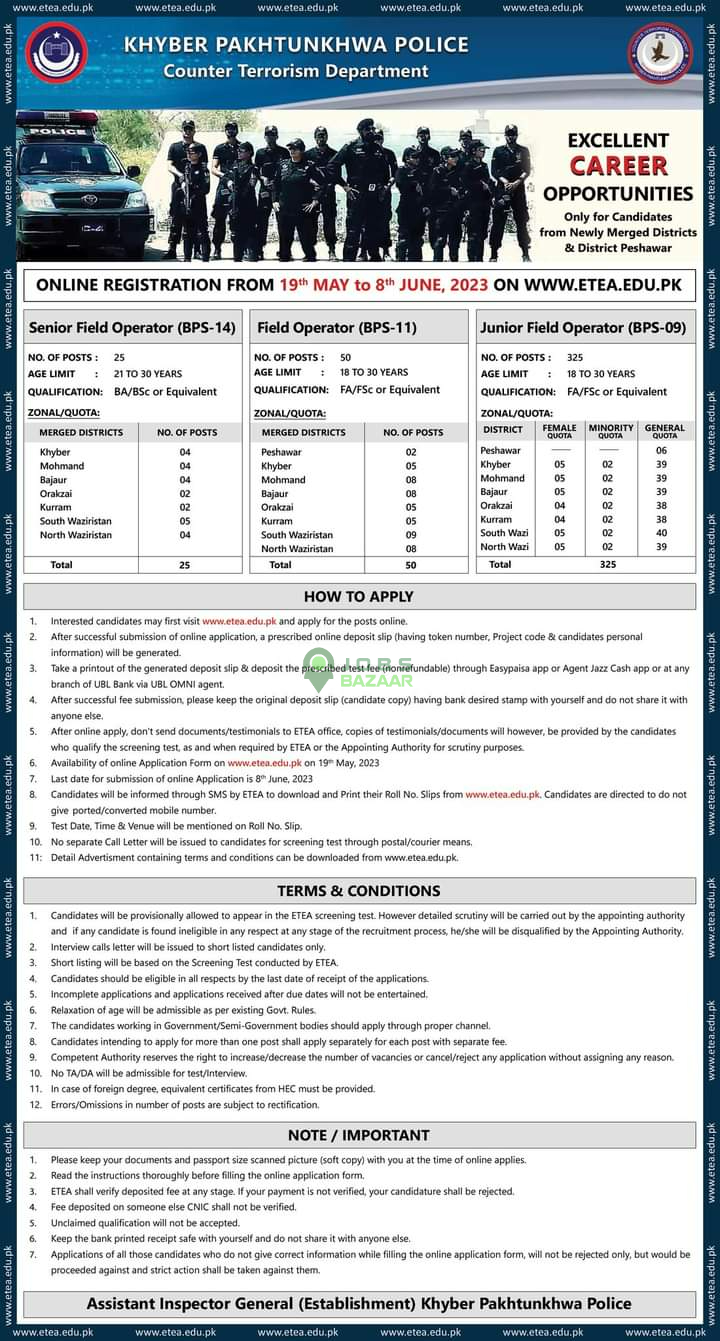 COUNTER TERRORISM DEPARTMENT KHYBER PAKHTUNKHWA POLICE, EXCELLENT CAREER OPPORTUNITIES MAY 2023