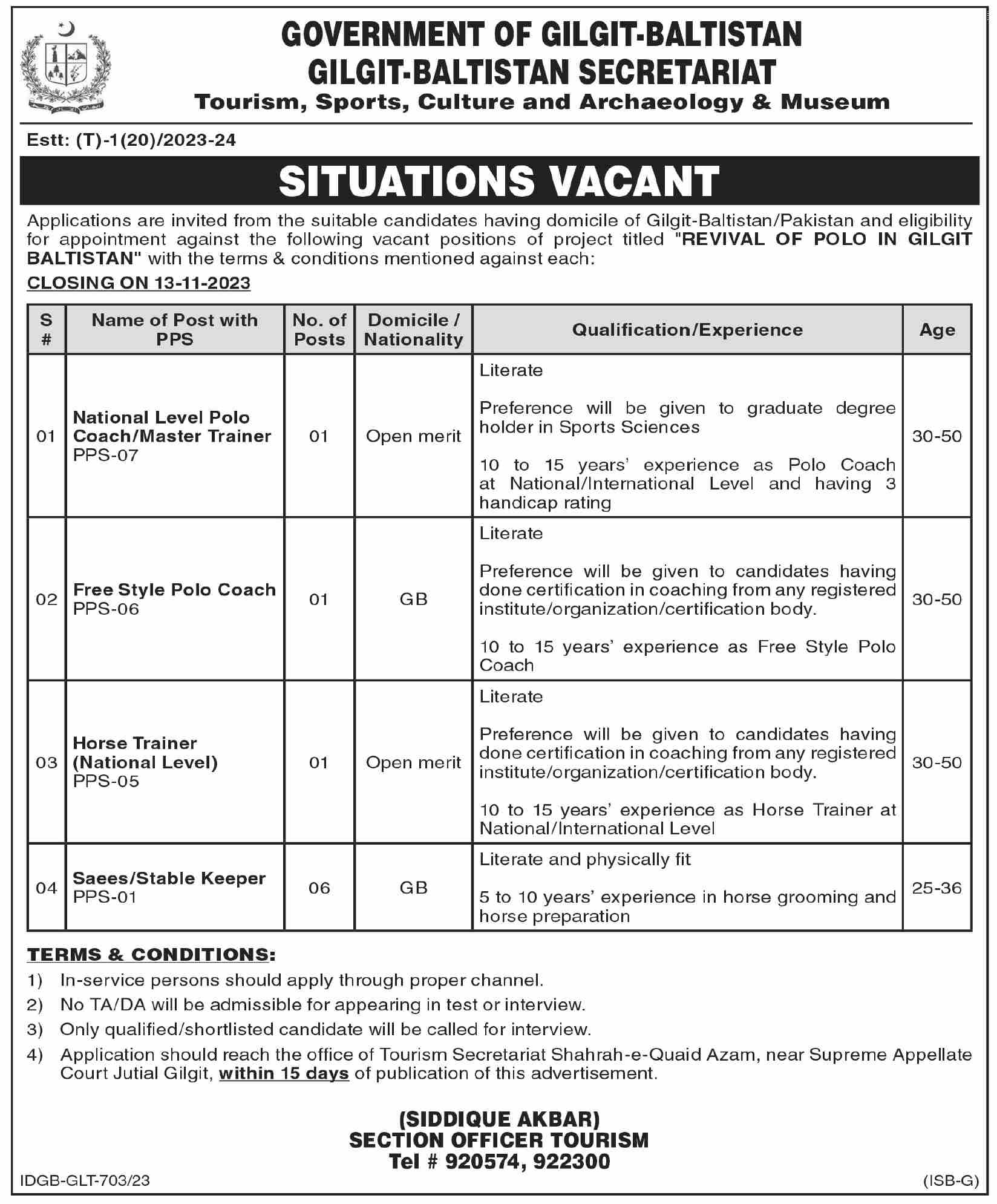 REVIVAL OF POLO IN GILGIT-BALTISTAN | TOURISM SECRETARIAT GILGIT-BALTISTAN PROJECT SITUATIONS VACANT 2023