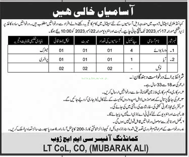 COMBINED MILITARY HOSPITAL | CMH ZHOB JOB OPPORTUNITIES DEC 2023