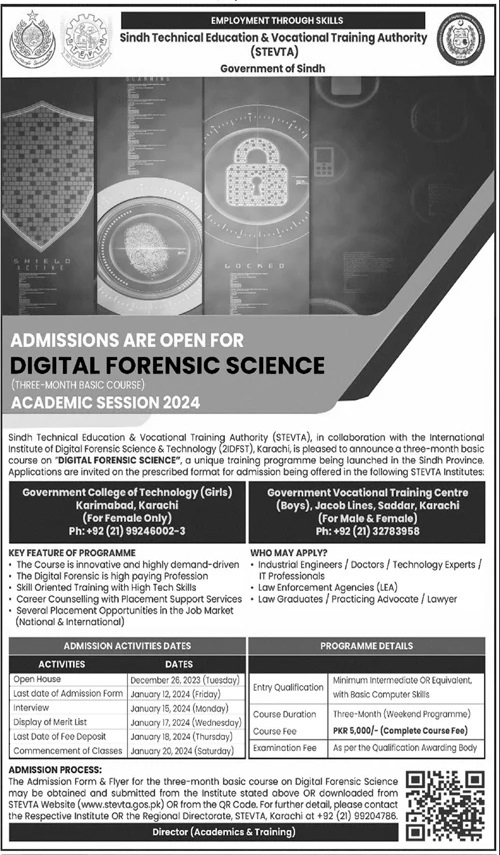 SINDH TECHNICAL EDUCATION & VOCATIONAL TRAINING AUTHORITY | STEVTA DIGITAL FORENSIC SCIENCE ACADEMIC SESSION 2024
