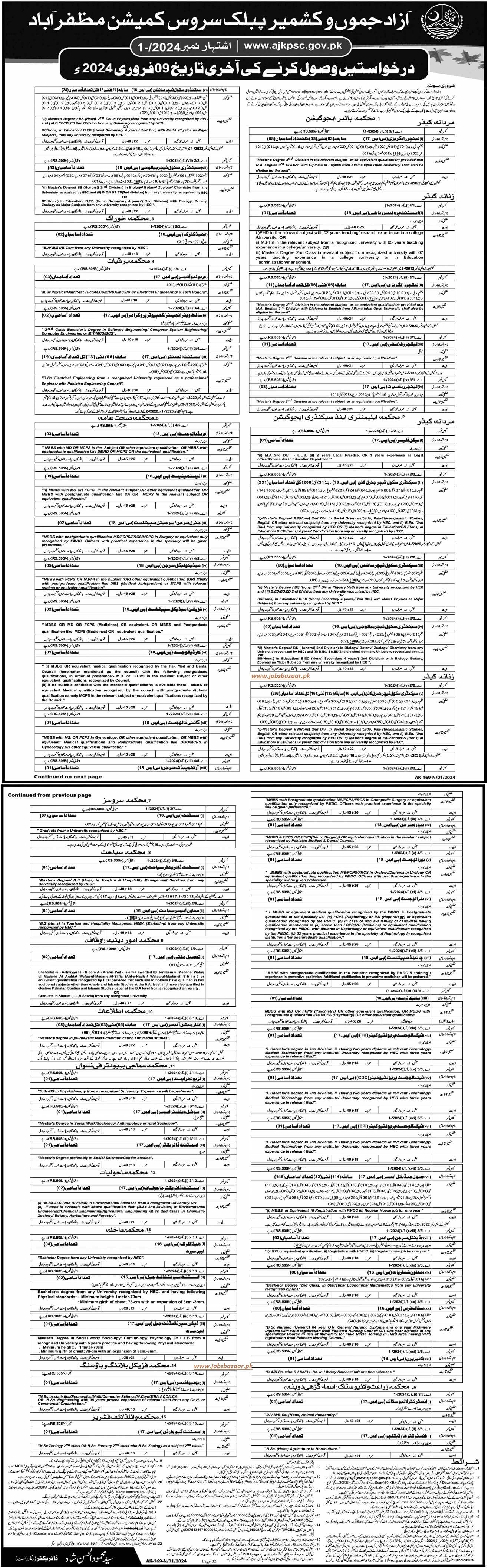 AZAD JAMMU & KASHMIR PUBLIC SERVICE COMMISSION MUZAFFARABAD | AJKPSC ADVERTISEMENT NO 1-/2024