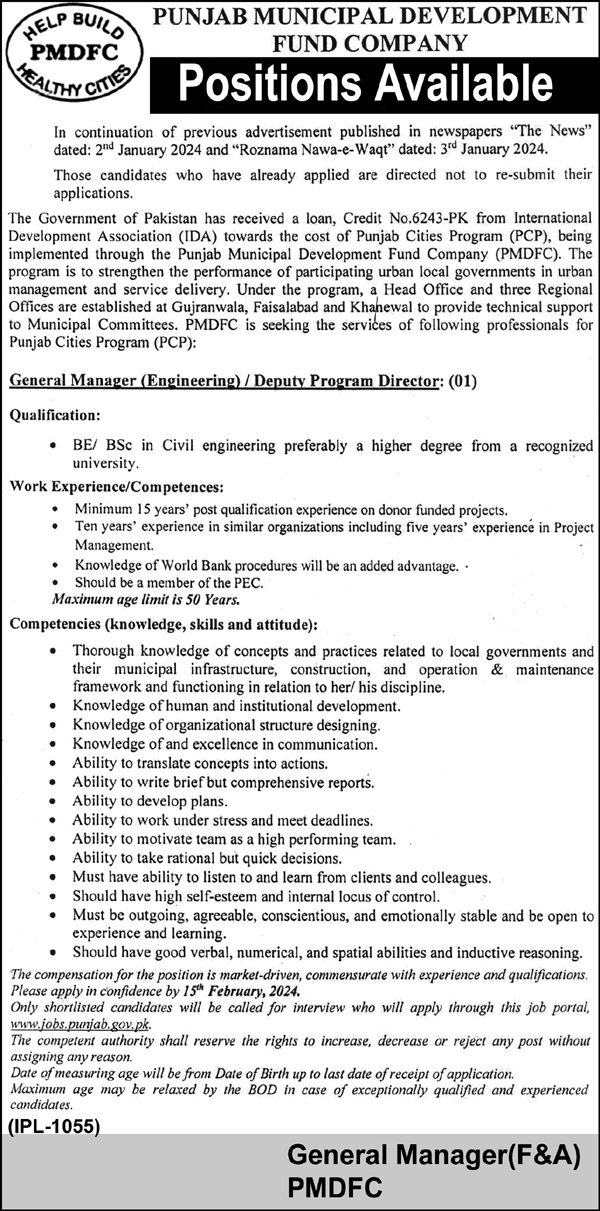 PUNJAB MUNICIPAL DEVELOPMENT FUND COMPANY | PUNJAB CITIES PROGRAM PMDFC POSITION FEB 2024