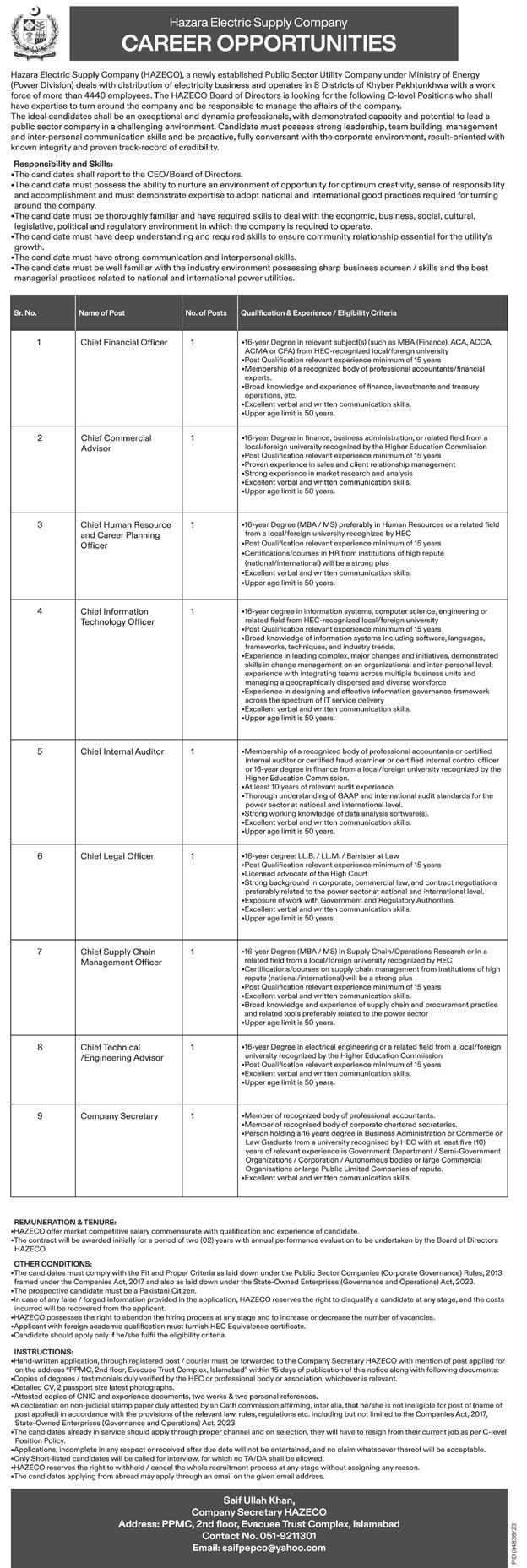 HAZARA ELECTRIC SUPPLY COMPANY | HAZECO CAREER OPPORTUNITIES FEB 2024