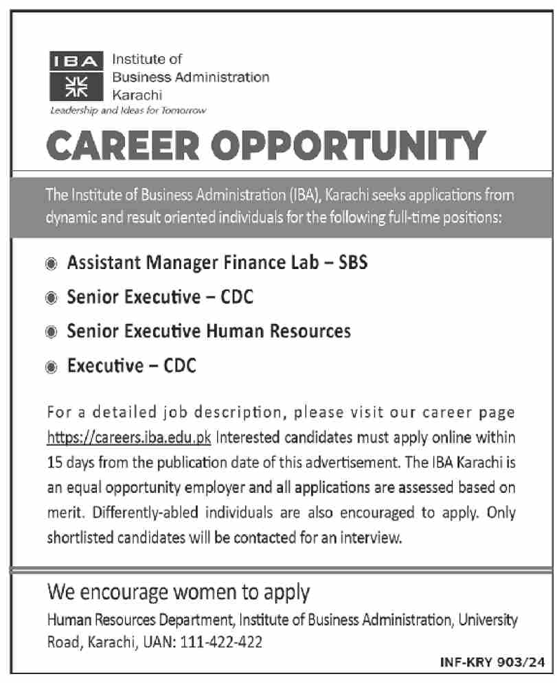 INSTITUTE OF BUSINESS ADMINISTRATION | IBA KARACHI FULL TIME POSITIONS MARCH 2024
