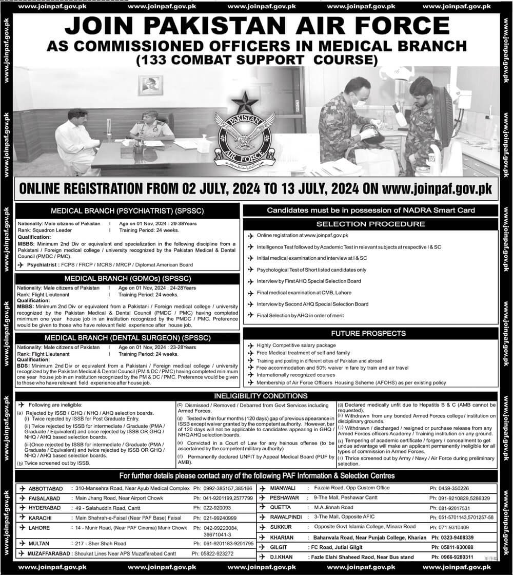 JOIN PAKISTAN AIR FORCE AS COMMISSIONED OFFICERS IN MEDICAL BRANCH ...