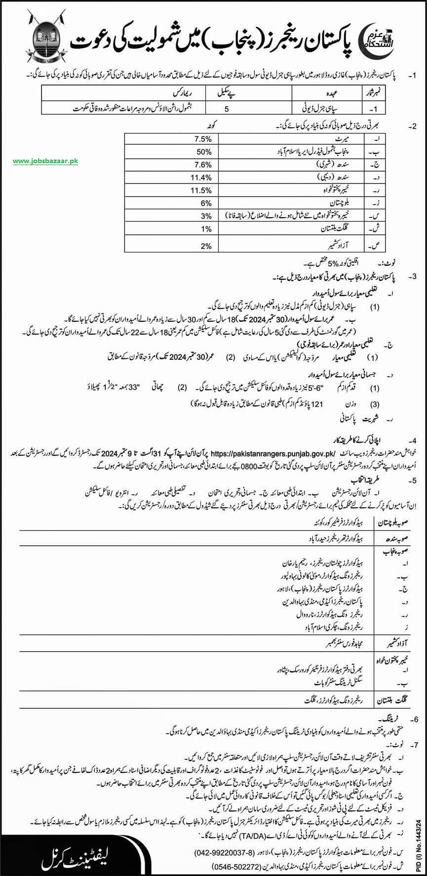 JOIN PAKISTAN RANGERS PUNJAB AS SIPAHI GENERAL DUTY SEPT-2024