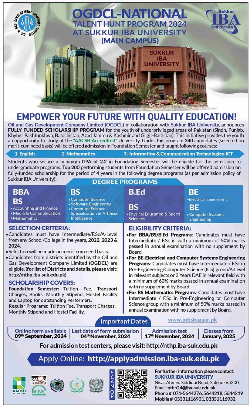 OGDCL-NATIONAL TALENT HUNT PROGRAM 2024 AT SUKKUR IBA UNIVERSITY