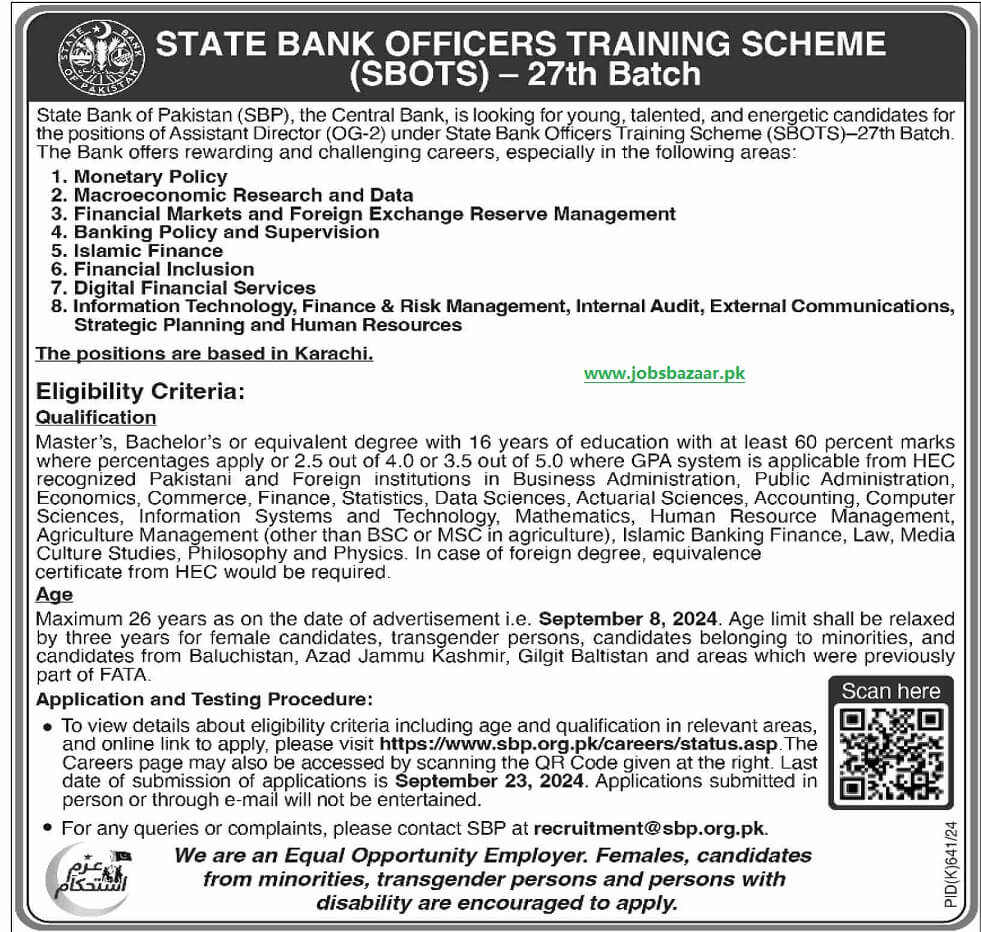STATE BANK OFFICERS TRAINING SCHEME (SBOTS) - 27TH BATCH