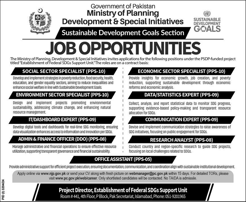 M/O PLANNING DEVELOPMENT & SPECIAL INITIATIVES | ESTABLISHMENT OF FEDERAL SDG SUPPORT UNIT PROJECT VACANCIES 11-2024