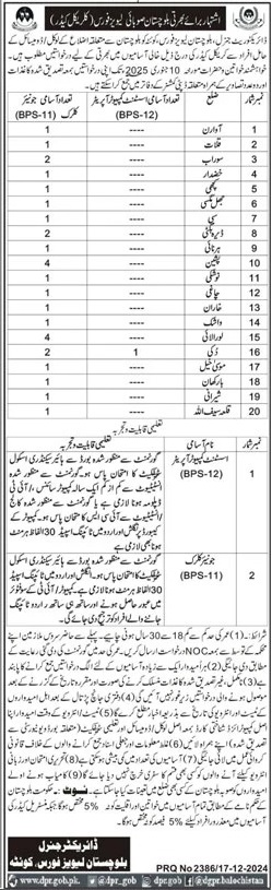 DG LEVIES FORCE BALOCHISTAN | CLERICAL CADRE & IT STAFF RECRUITMENT 12-2024