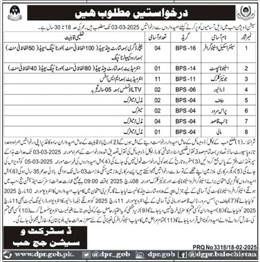 DISTRICT & SESSIONS COURTS, HUB BALOCHISTAN | DISTRICT JUDICIARY STAFF ADVERTISEMENT 02-2025