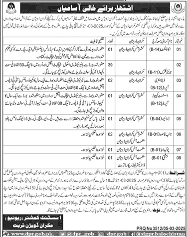 REVENUE DEPARTMENT MAKRAN DIVISION TURBAT VACANCIES 03-2025