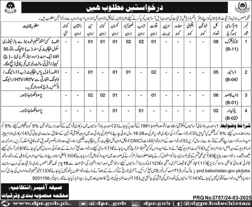 PLANNING & DEVELOPMENT DEPARTMENT BALOCHISTAN | DIVISIONAL DIRECTOR DEVELOPMENT PND OFFICES VACANCIES 03-2025
