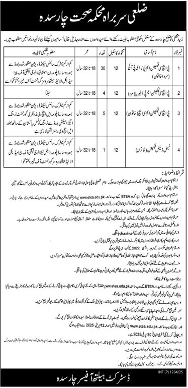 HEALTH DEPARTMENT KHYBER PAKHTUNKHWA | PARAMEDICAL & HEALTH TECHNICIANS VACANCIES UNDER DHO CHARSADDA 03-2025