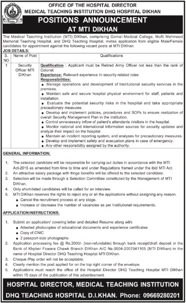DHQ TEACHING HOSPITAL, SECURITY OFFICER MTI DIKHAN VACANCIES 03-2025