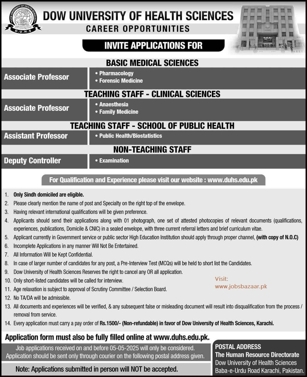 DOW UNIVERSITY OF HEALTH SCIENCES | DUHS REQUIRED FACULTY MEDICAL, CLINICAL & PUBLIC HEALTH 04-2025