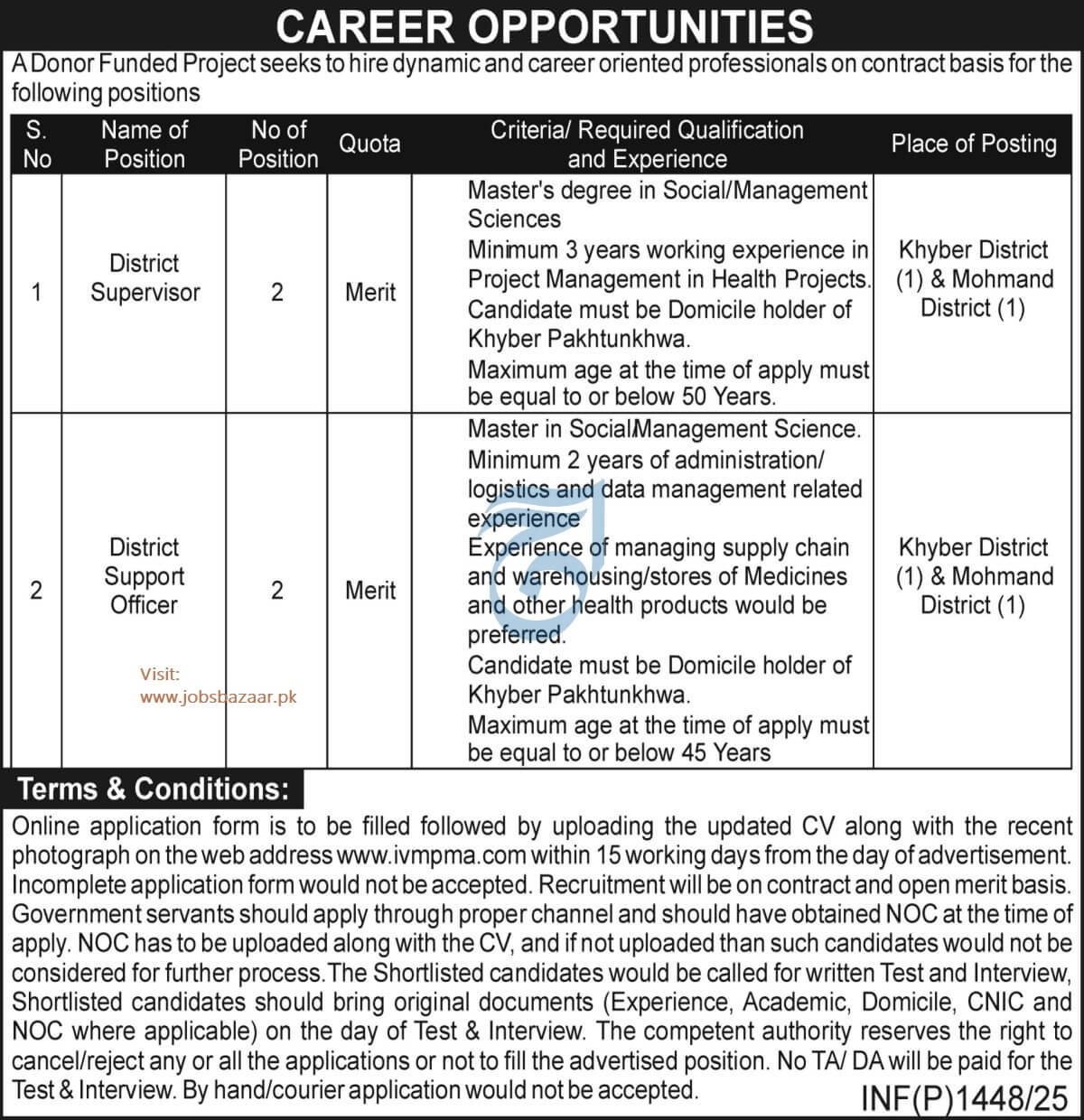 INTEGRATED VECTOR MANAGEMENT PROGRAM MERGED AREAS, IVMP DONOR FUNDED PROJECT VACANCIES 04-2025